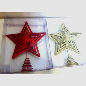 CVS Christmas Tree Topper Metal Star Gold & Red 12" Set of 2 Holiday Decor